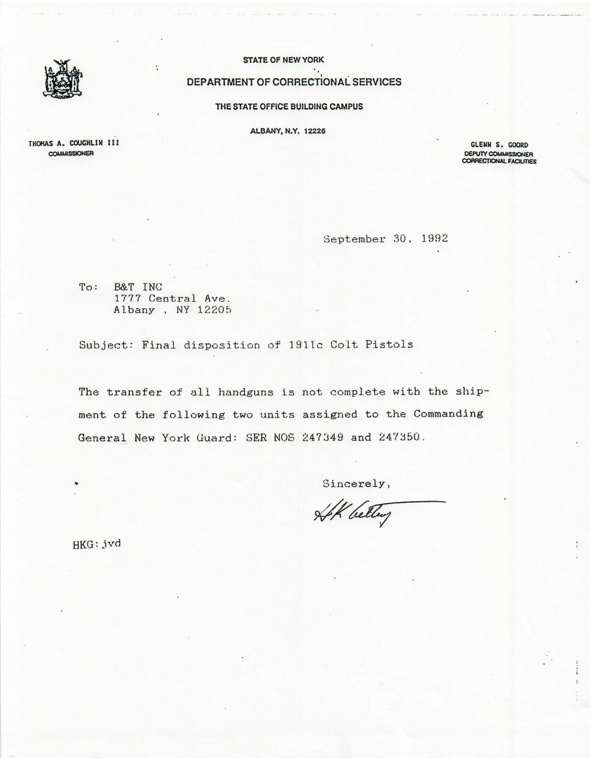 Colt Government Model 45ACP SN:247249-C MFG:1950 - Property of the State of New York