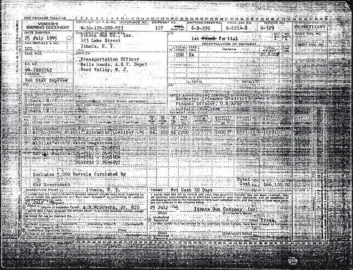 Ithaca M1911A1 45ACP SN:2646744 MFG:1945