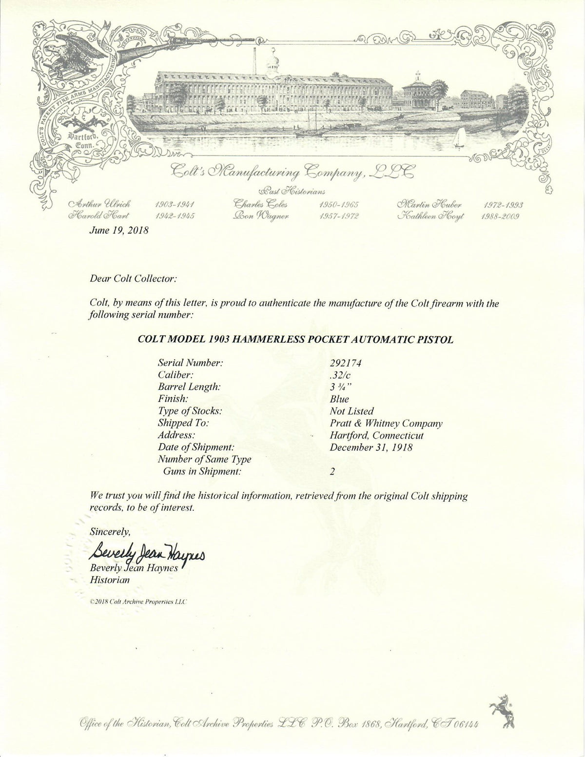 Colt 1903 Pocket Hammerless 32ACP SN:292174 MFG: 1918