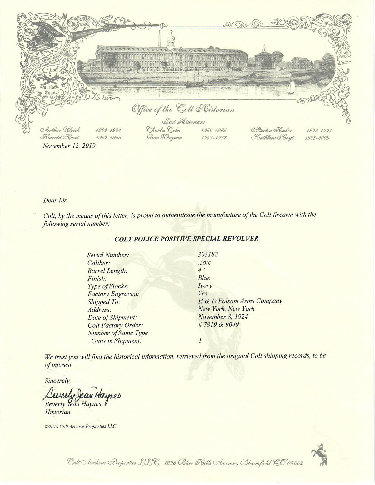 Colt Police Positive 38 4&quot; SN:303182 MFG:1924 - Factory Engraved