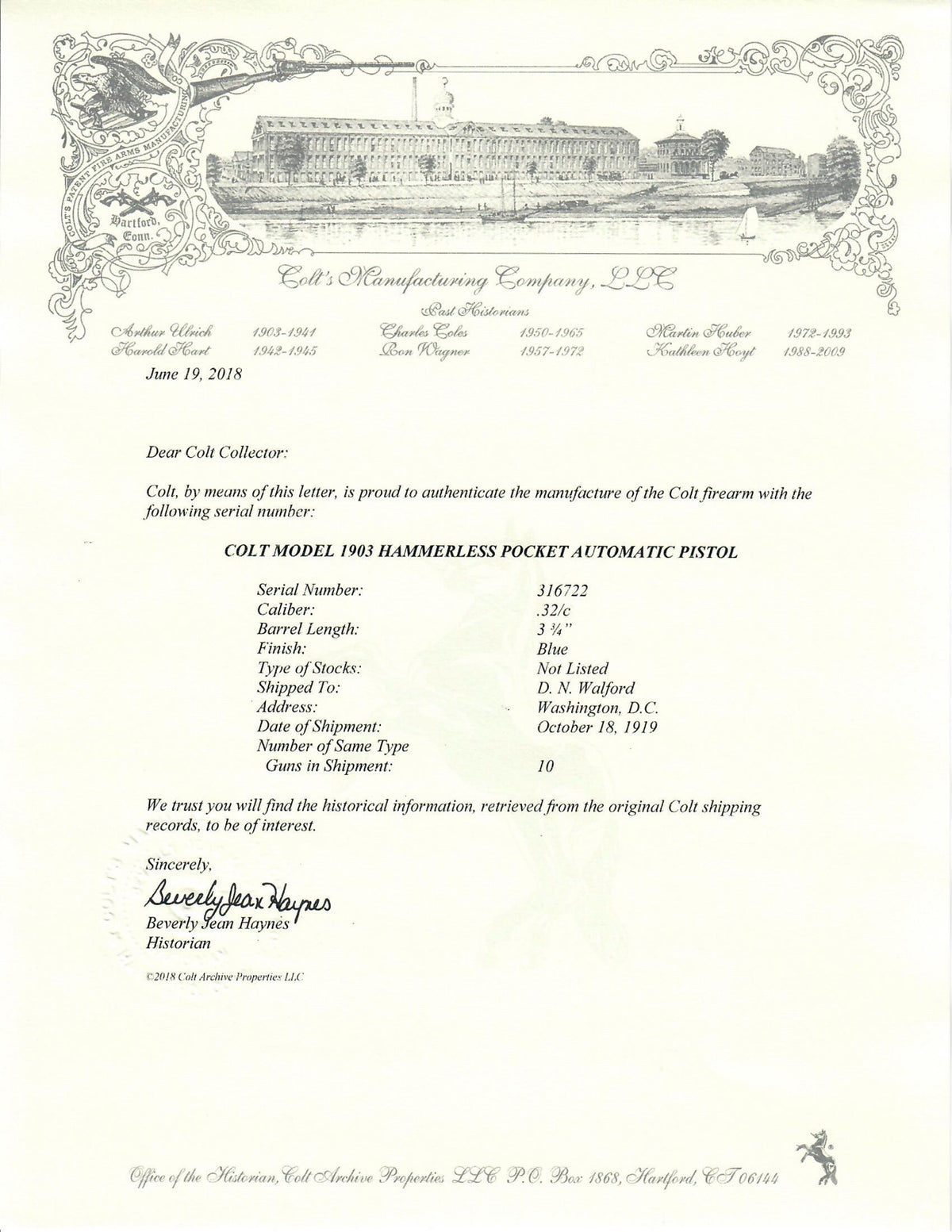 Colt 1903 Pocket Hammerless 32ACP SN:316722 MFG:1919
