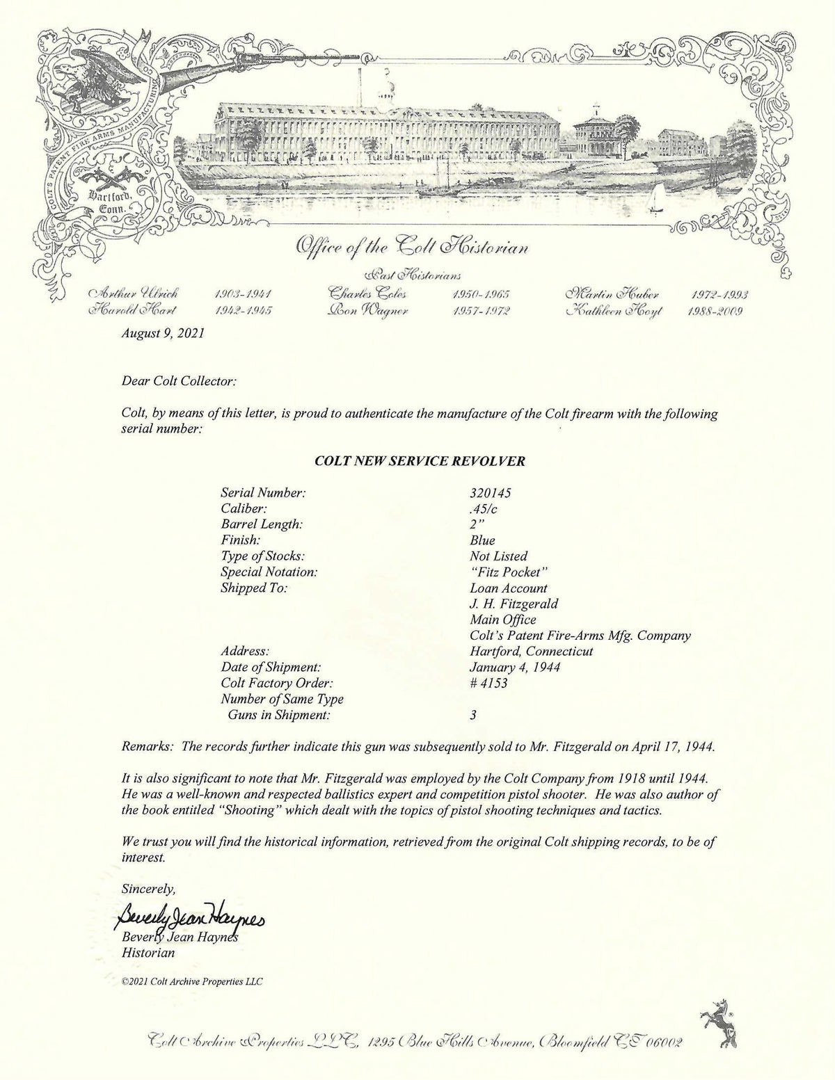 Colt New Service 45 Colt 2&quot; SN:320145 MFG:1944 - Fitz - John Henry Fitzgerald