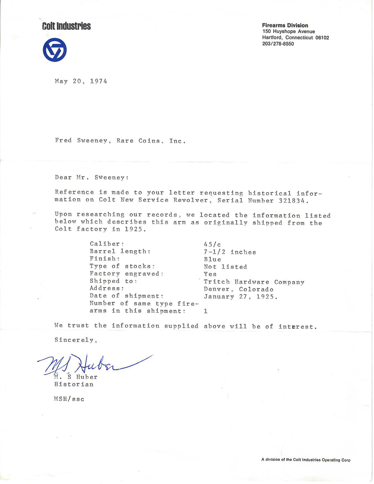 Colt New Service 45 Colt 7 1/2&quot; SN: 321834 MFG: 1925 - Factory Engraved