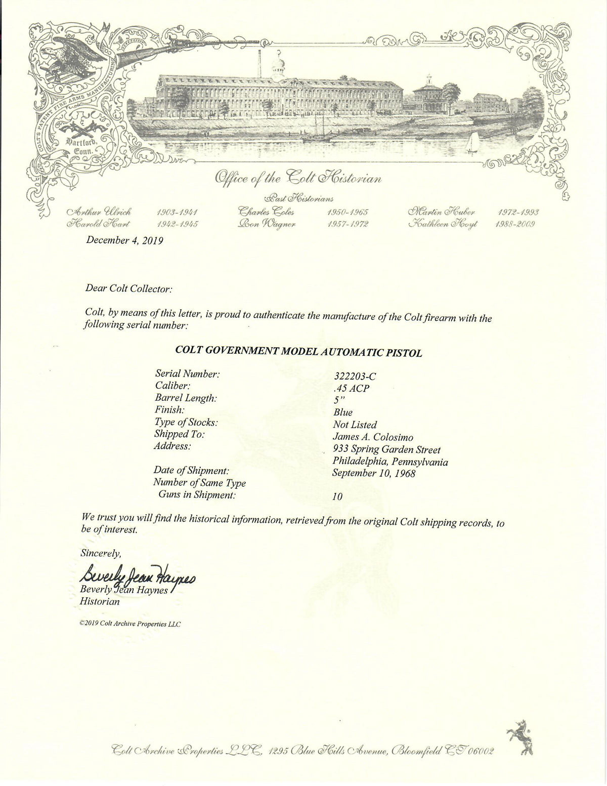 Colt Government Model 45ACP SN:322203-C MFG:1968