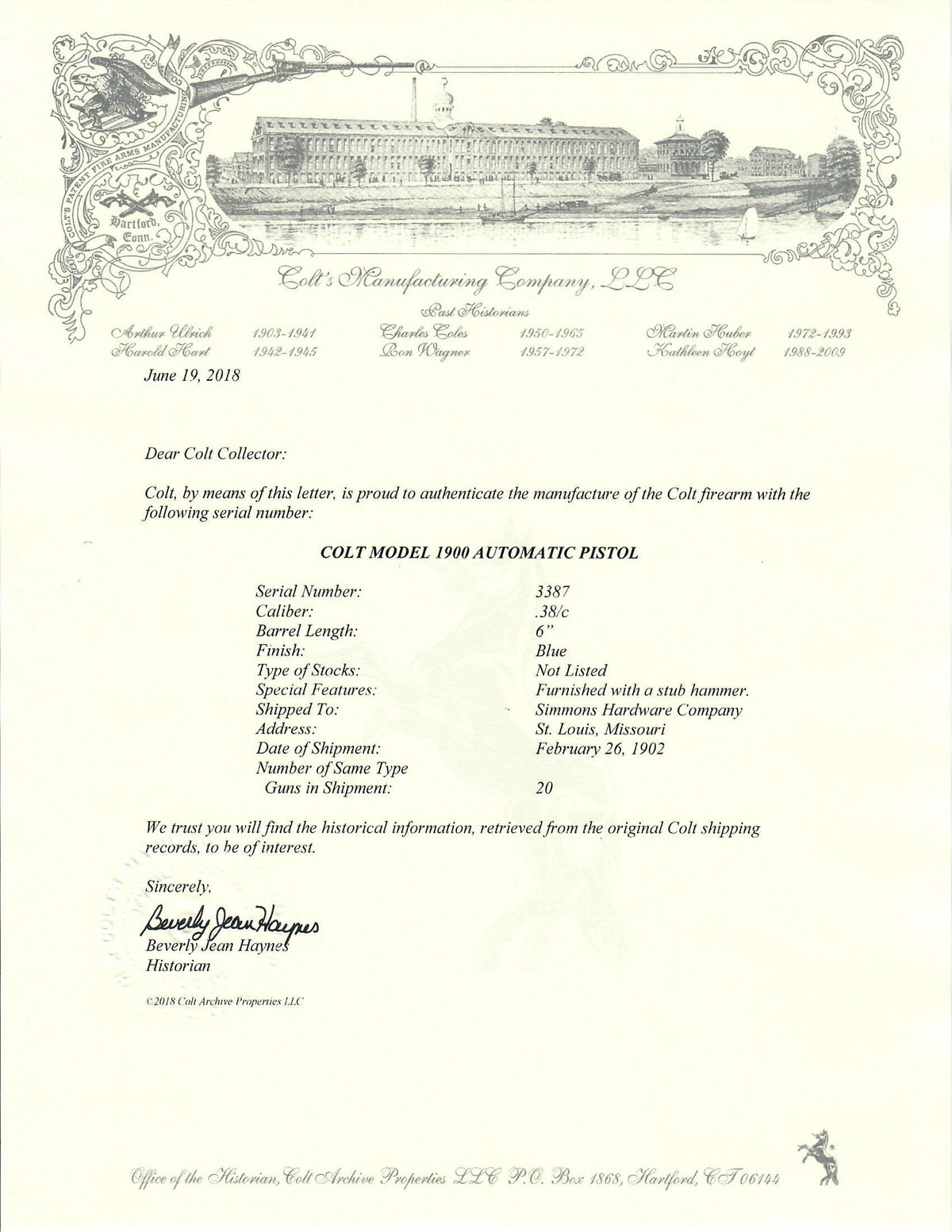 Colt Model 1900 38ACP SN:3387 MFG:1902