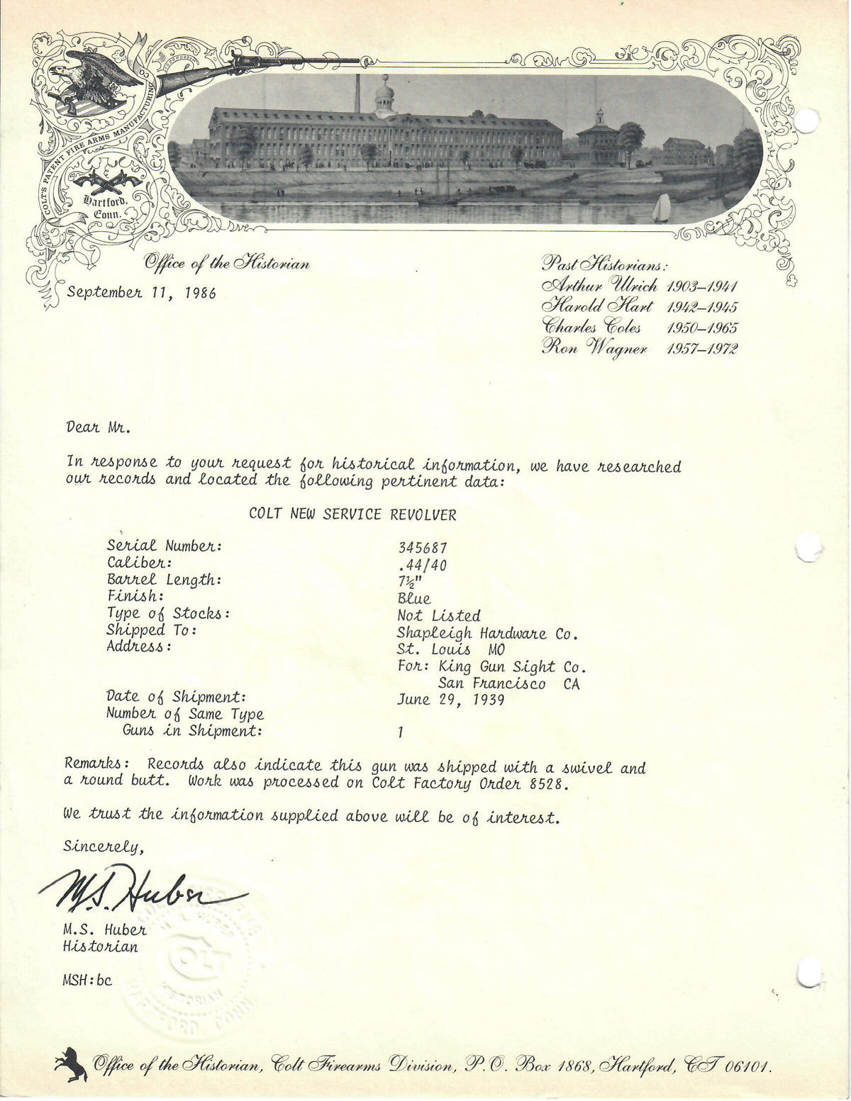 Colt New Service 44/40 7-1/2&quot; SN:345687 MFG:1939 - KING