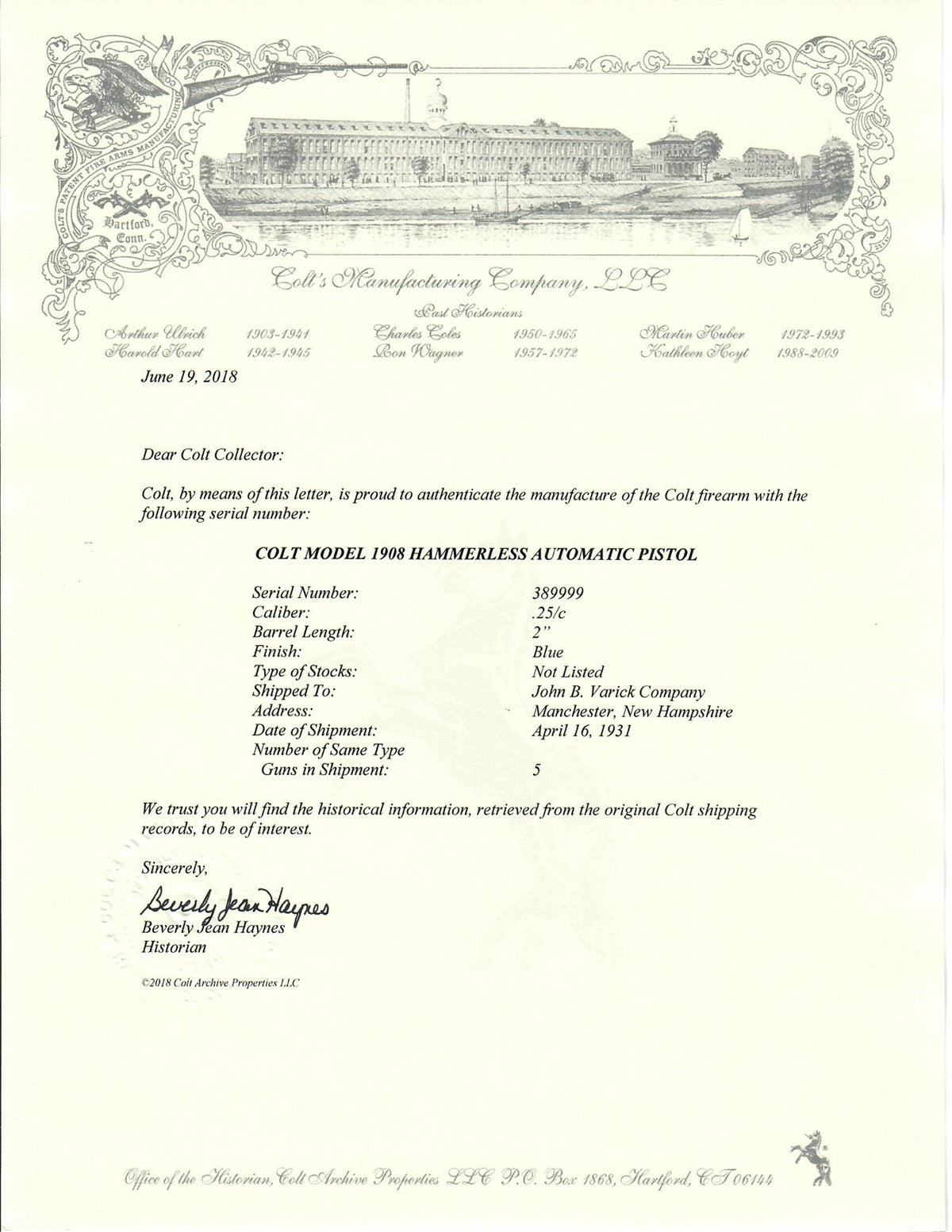 Colt 1908 Vest Pocket 25ACP SN:389999 MFG:1931