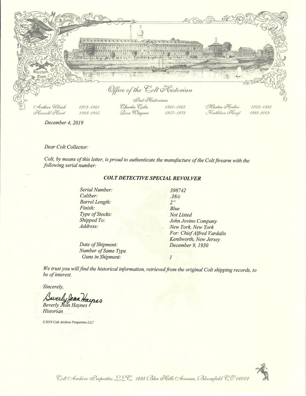 Colt Detective Special 38 SN:398742 MFG:1930 - Police Chief Vardalis