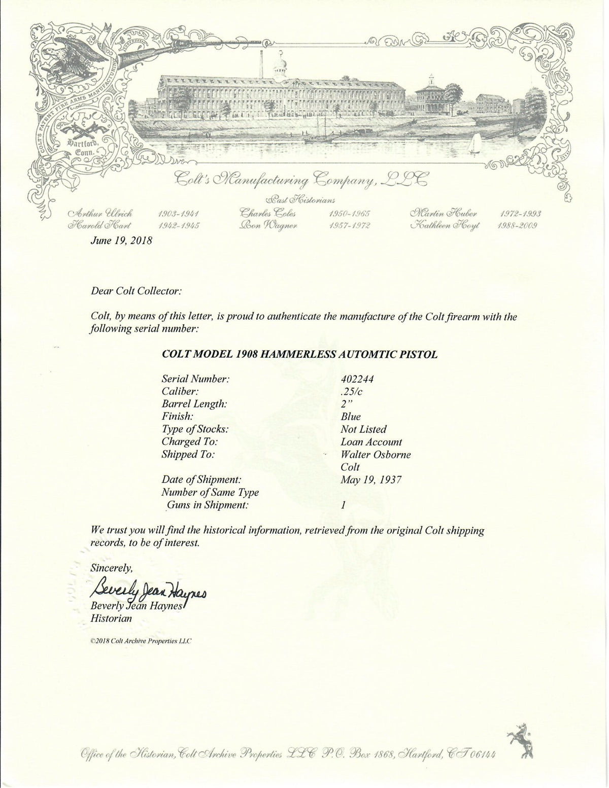 Colt 1908 Vest Pocket 25ACP SN:402244 MFG:1937