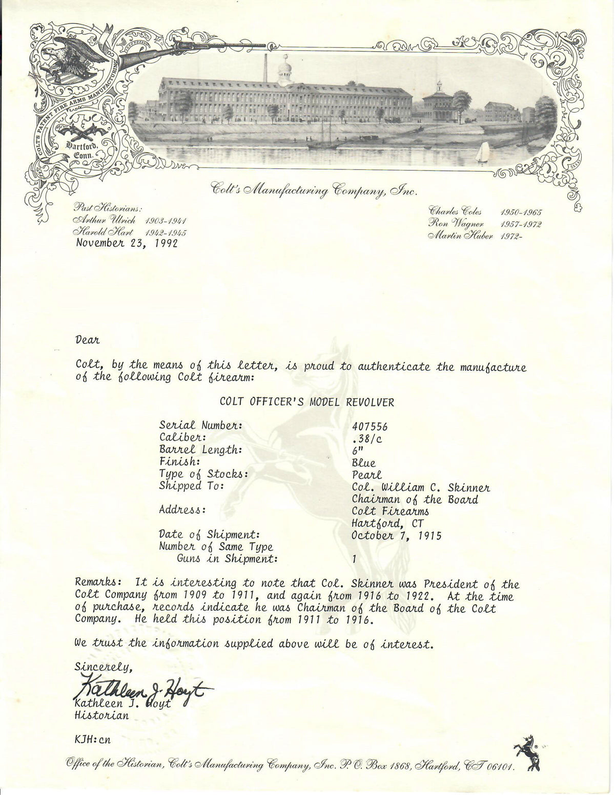Colt Officers Model 6&quot; 38 Special SN:407556 MFG:1915 - SKINNER