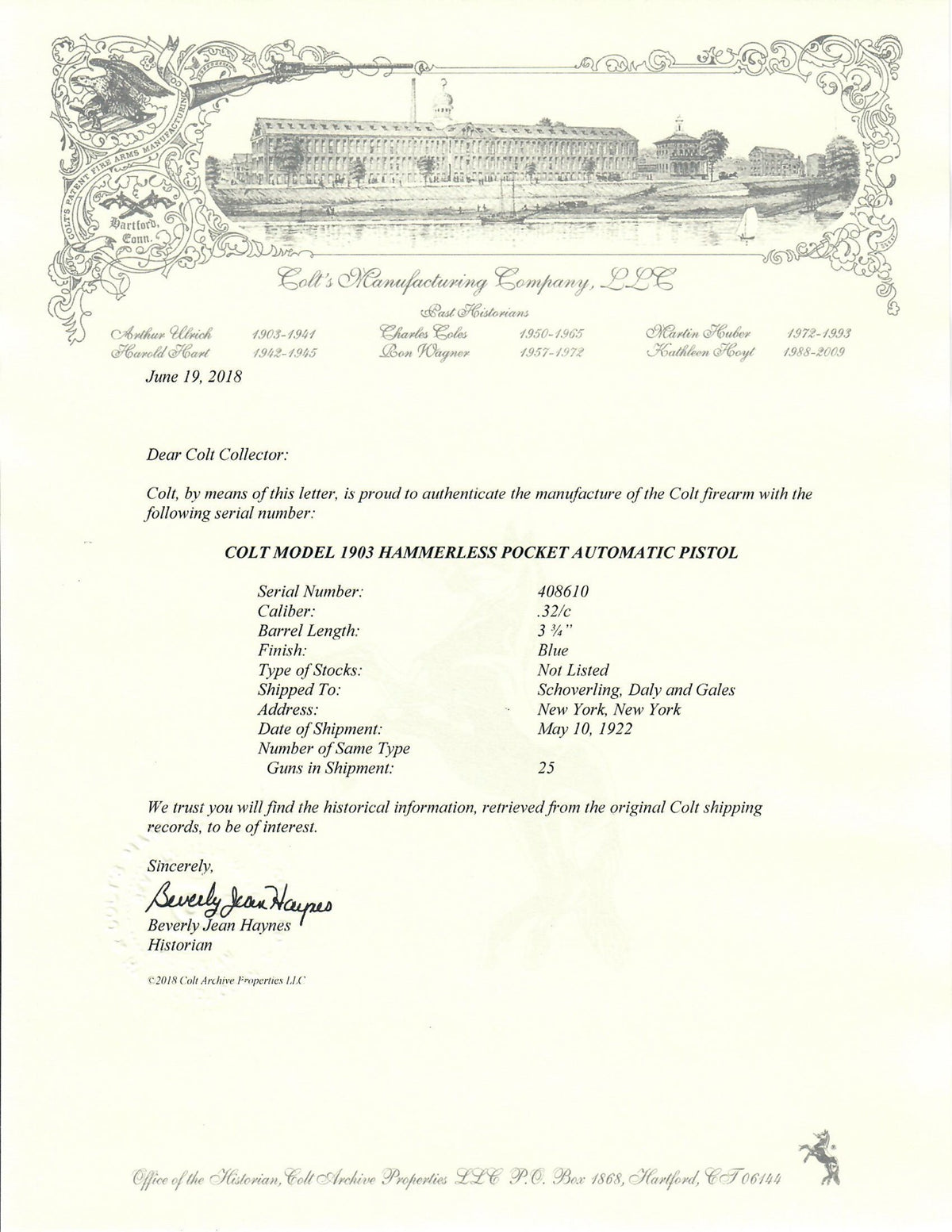 Colt 1903 Pocket Hammerless 32ACP SN:408610 MFG:1922