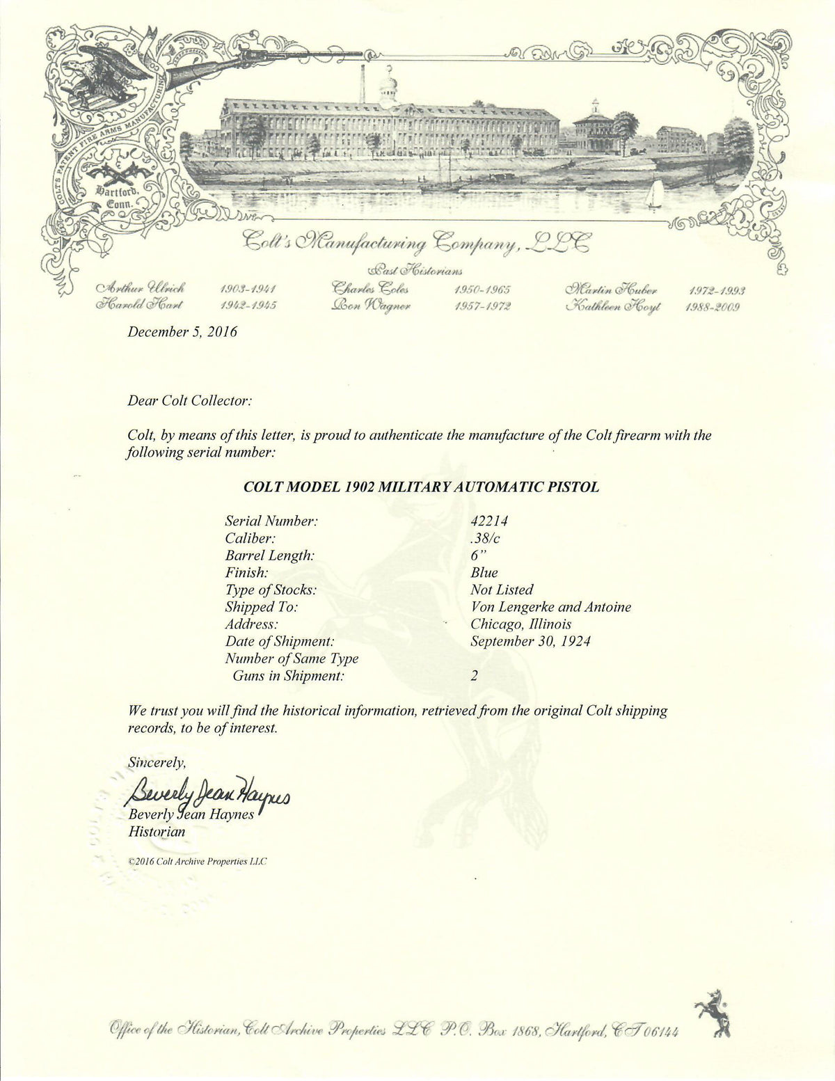 Colt Model 1902 Military 38ACP SN:42214 MFG:1924