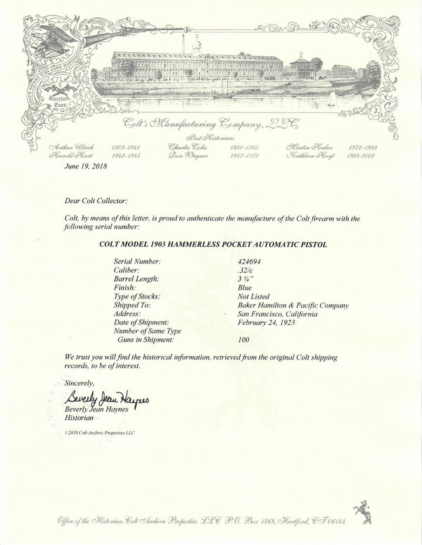 mi様　オーダーページ Colt 1903 Pocket Hammerless 32ACP SN:424694 MFG:1923 - Old Colt