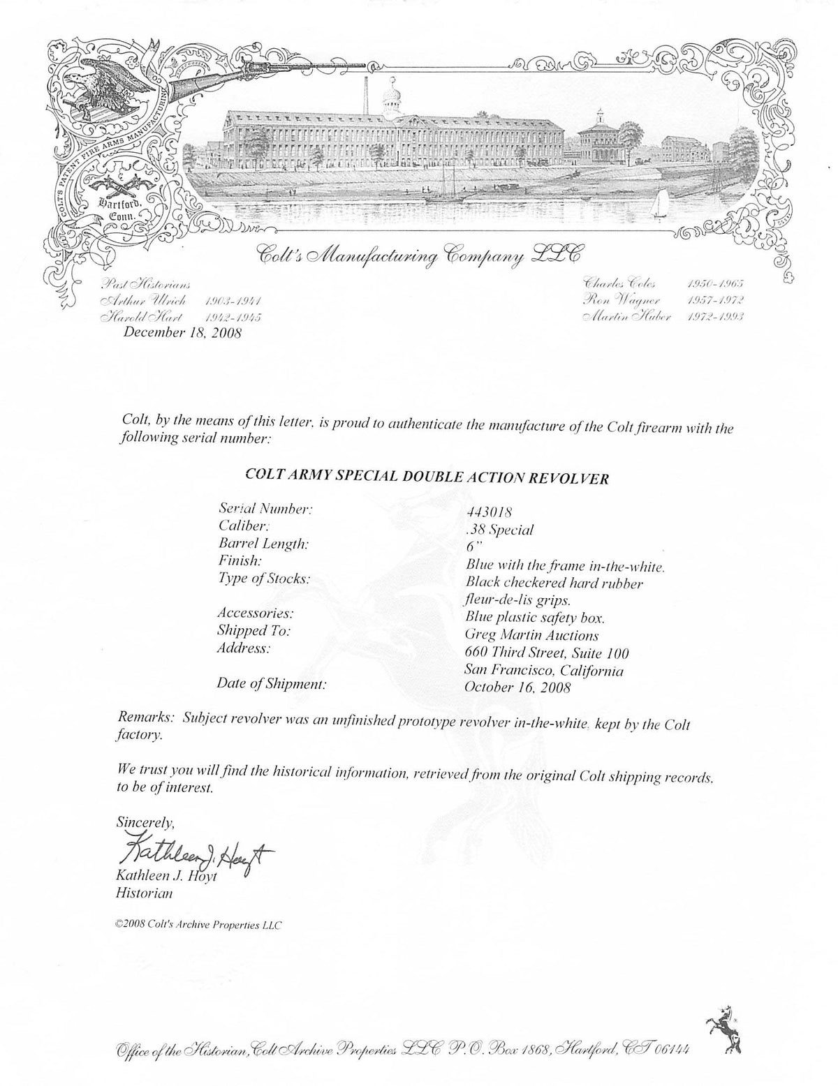 Colt Army Special Factory Unfinished Prototype 6&quot; .38 SN:443018 MFG:1919