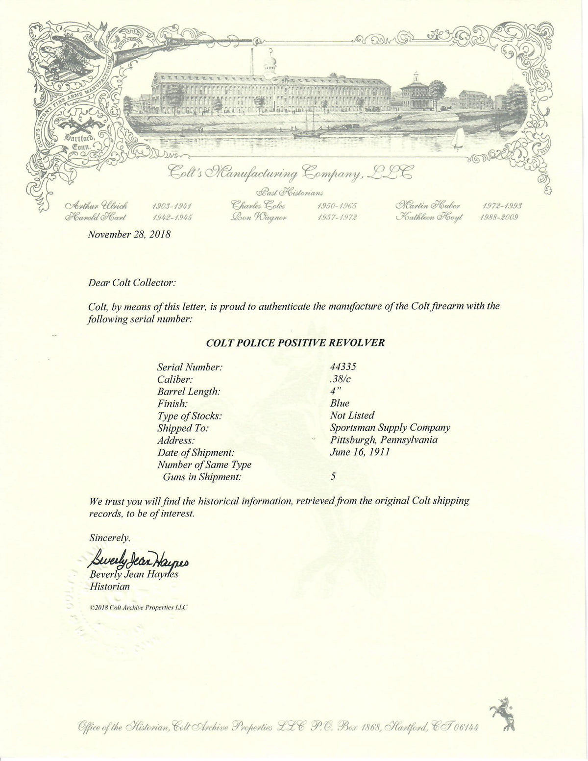 Colt Police Positive 38 4&quot; SN:44335 MFG:1911