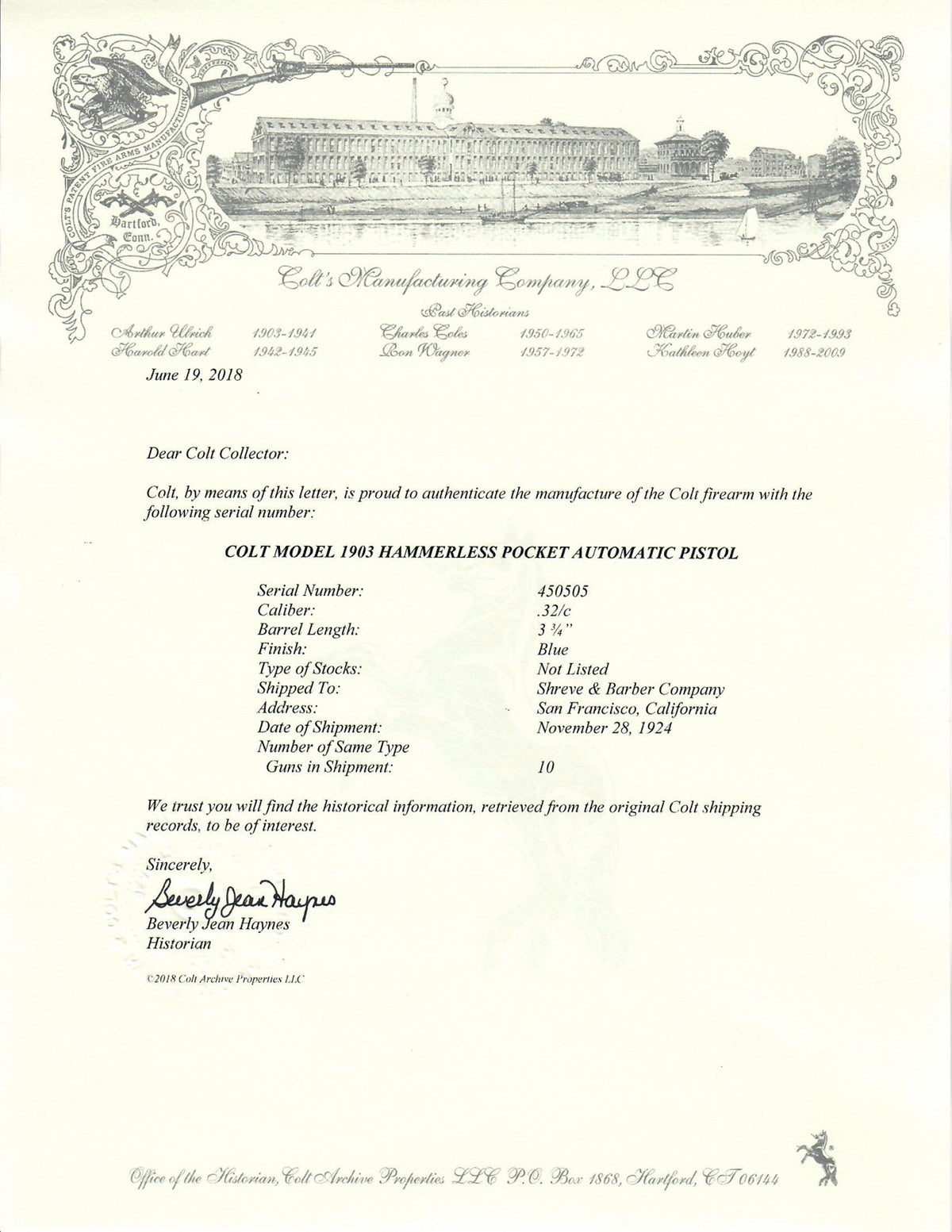 Colt 1903 Pocket Hammerless 32ACP SN:450505 MFG:1924