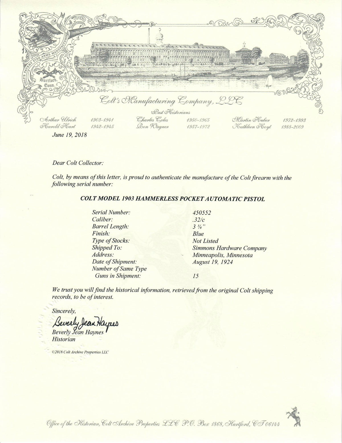 Colt 1903 Pocket Hammerless 32ACP SN:450552 MFG:1924