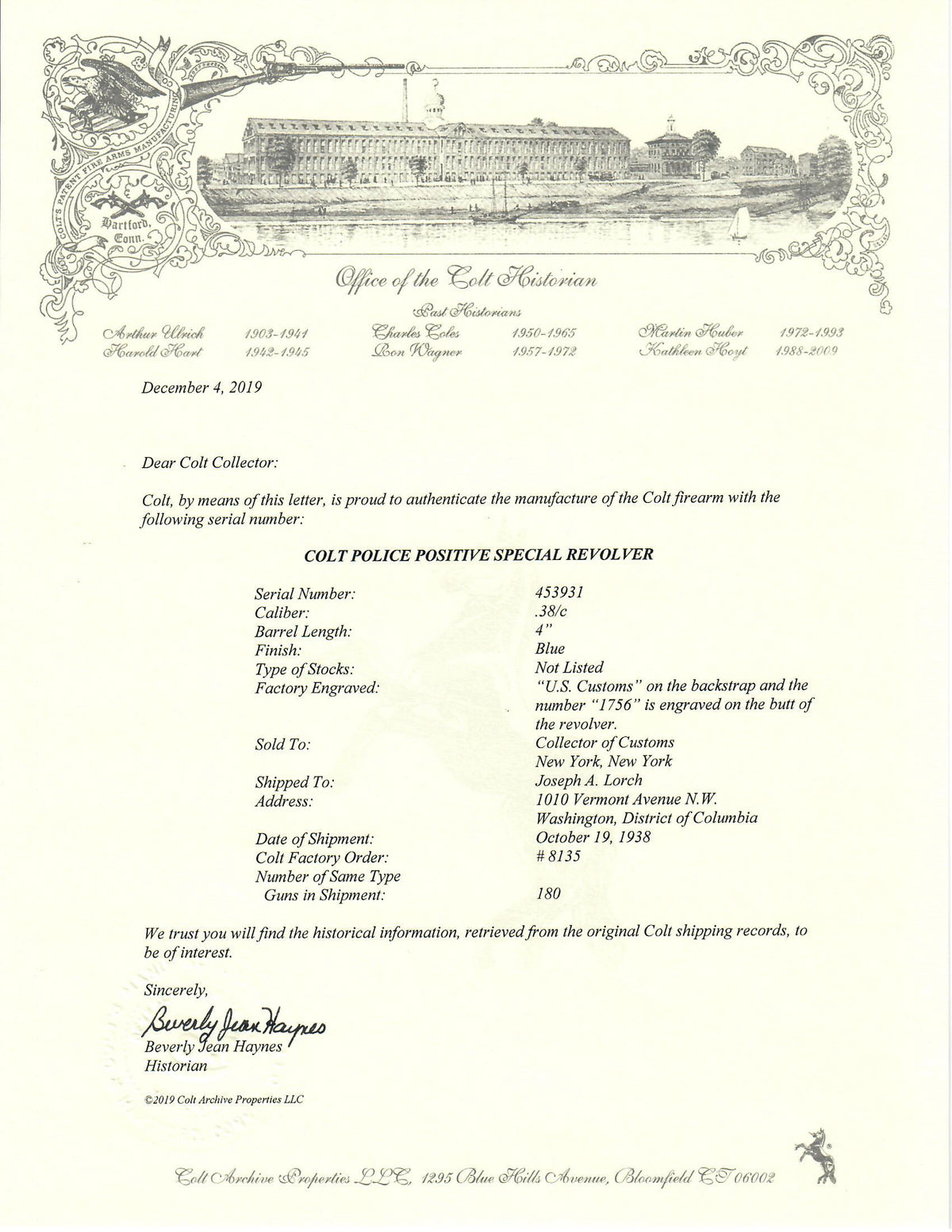 Colt Police Positive 38 4&quot; SN:453931 MFG:1938 - U.S. Customs