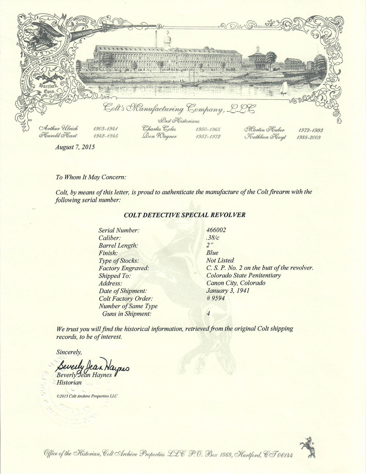 Colt Detective Special 38 SN:466002 MFG:1941 - Colorado Penitentiary