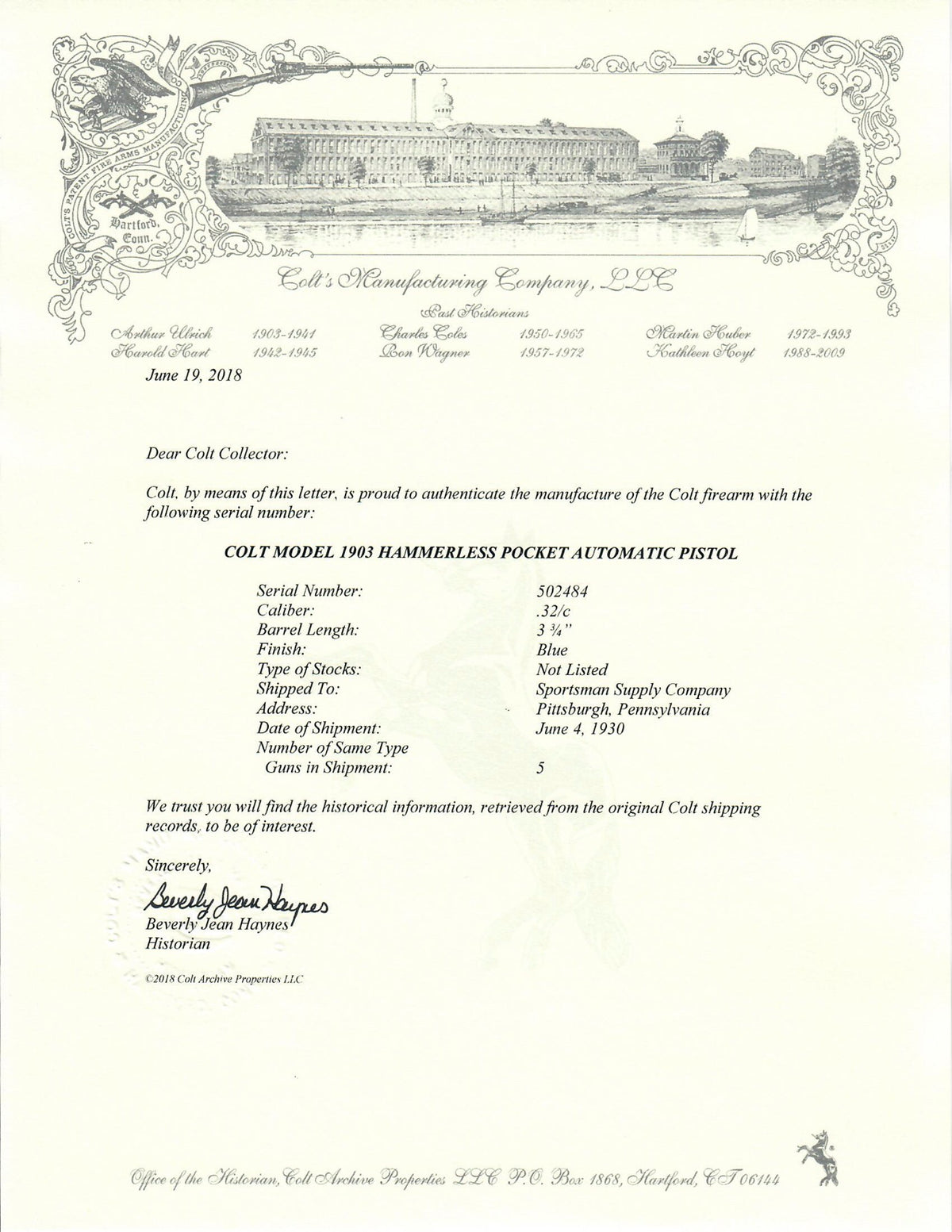 Colt 1903 Pocket Hammerless 32ACP SN:502484 MFG:1930