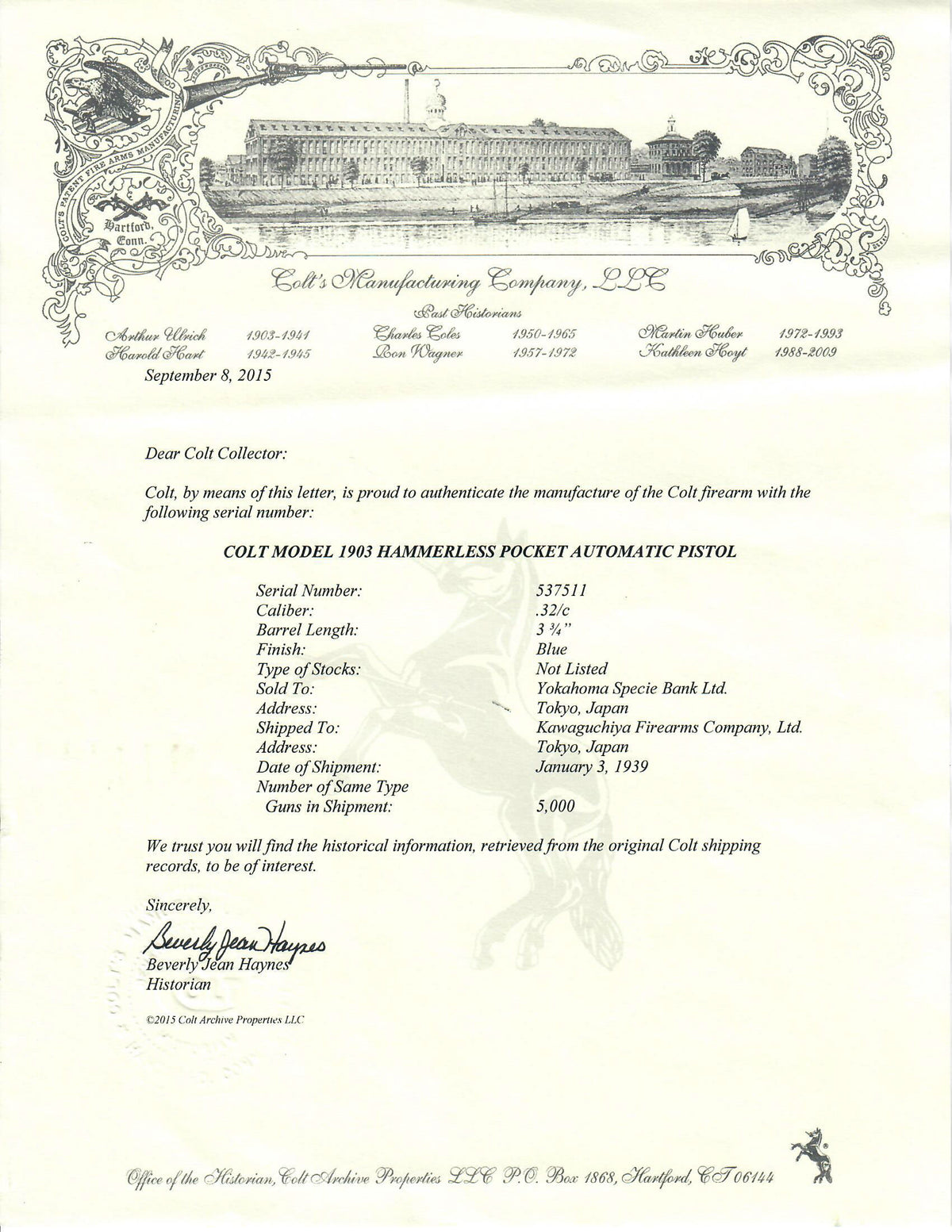 Colt 1903 Pocket Hammerless 32ACP SN:537511 MFG:1939 Japanese Contract