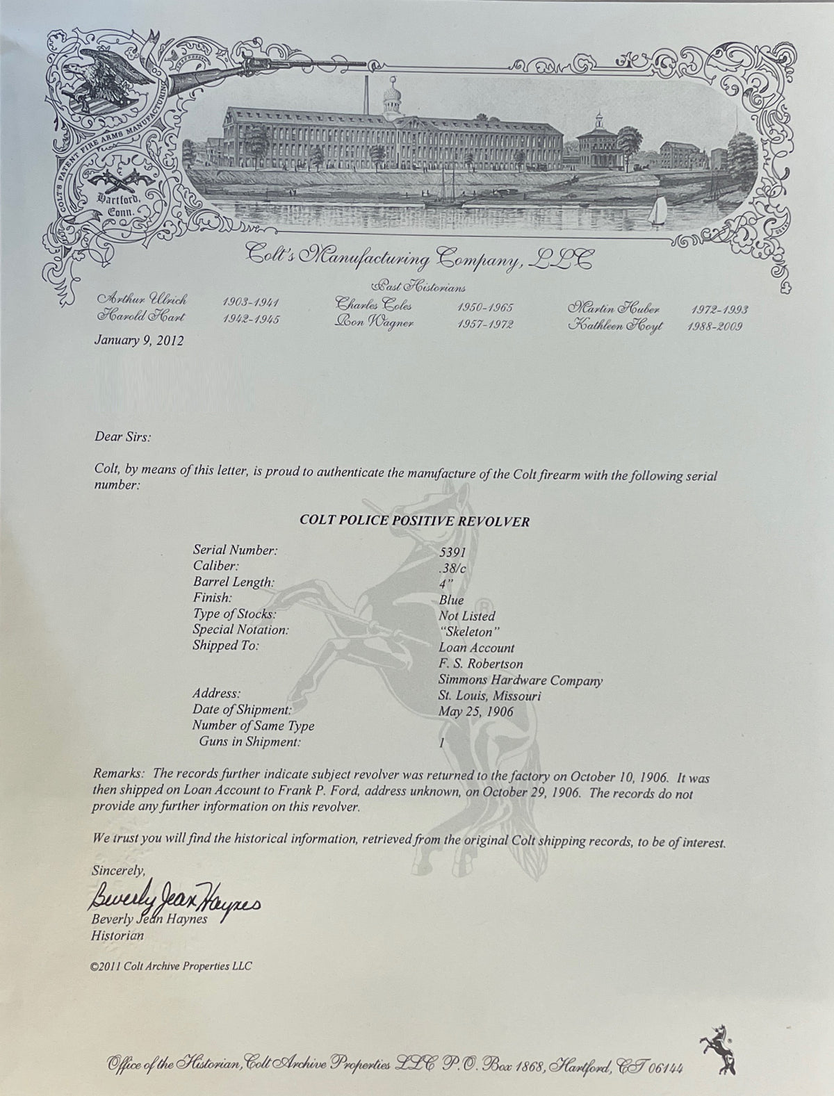 Colt Police Positive 38 4&quot; SN:5391 MFG:1906 Factory Skeleton Cut-Away