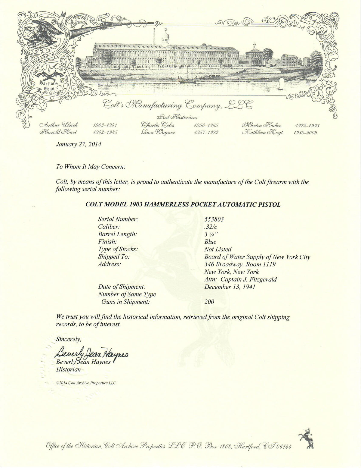 Colt 1903 Pocket Hammerless 32ACP SN:553803 MFG:1941