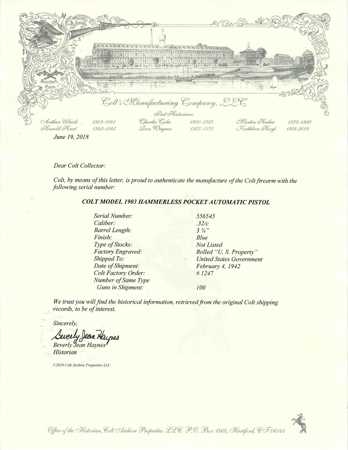 Colt 1903 Pocket Hammerless 32ACP SN:556545 MFG:1942 British SOE