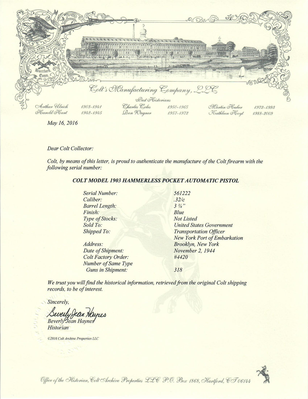 Colt 1903 Pocket Hammerless 32ACP SN:561222 MFG:1944 - Brigadier General Shaller