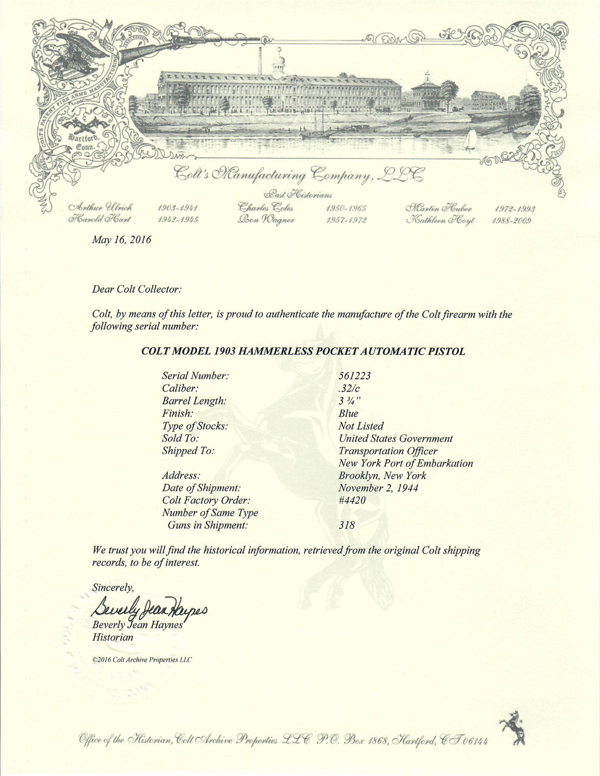 Colt 1903 Pocket Hammerless 32ACP SN:561223 MFG:1944