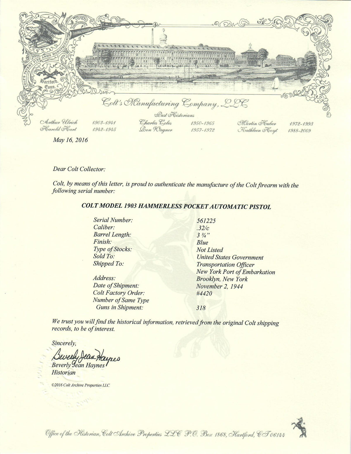 Colt 1903 Pocket Hammerless 32ACP SN:561225 MFG:1944