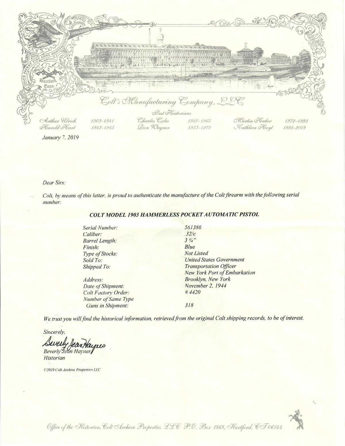 Colt 1903 Pocket Hammerless 32ACP SN:561386 MFG:1944