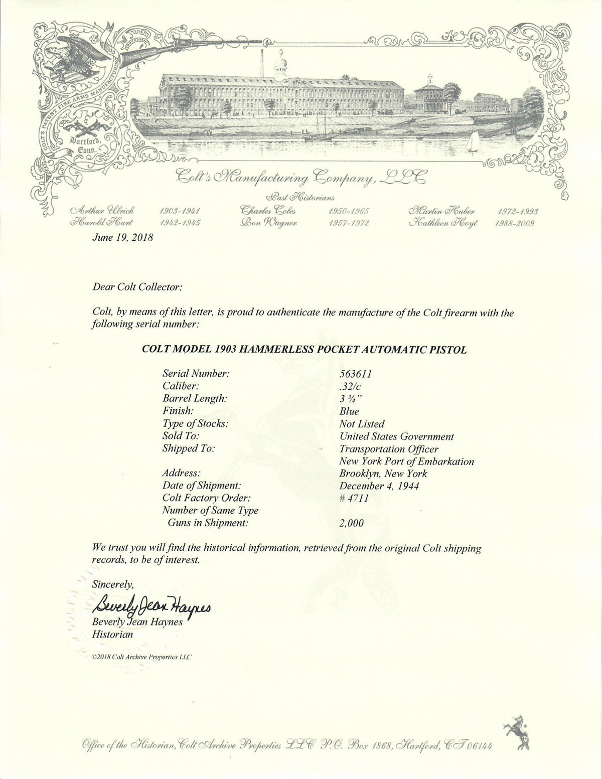 Colt 1903 Pocket Hammerless 32ACP SN:563611 MFG:1944 Lend Lease