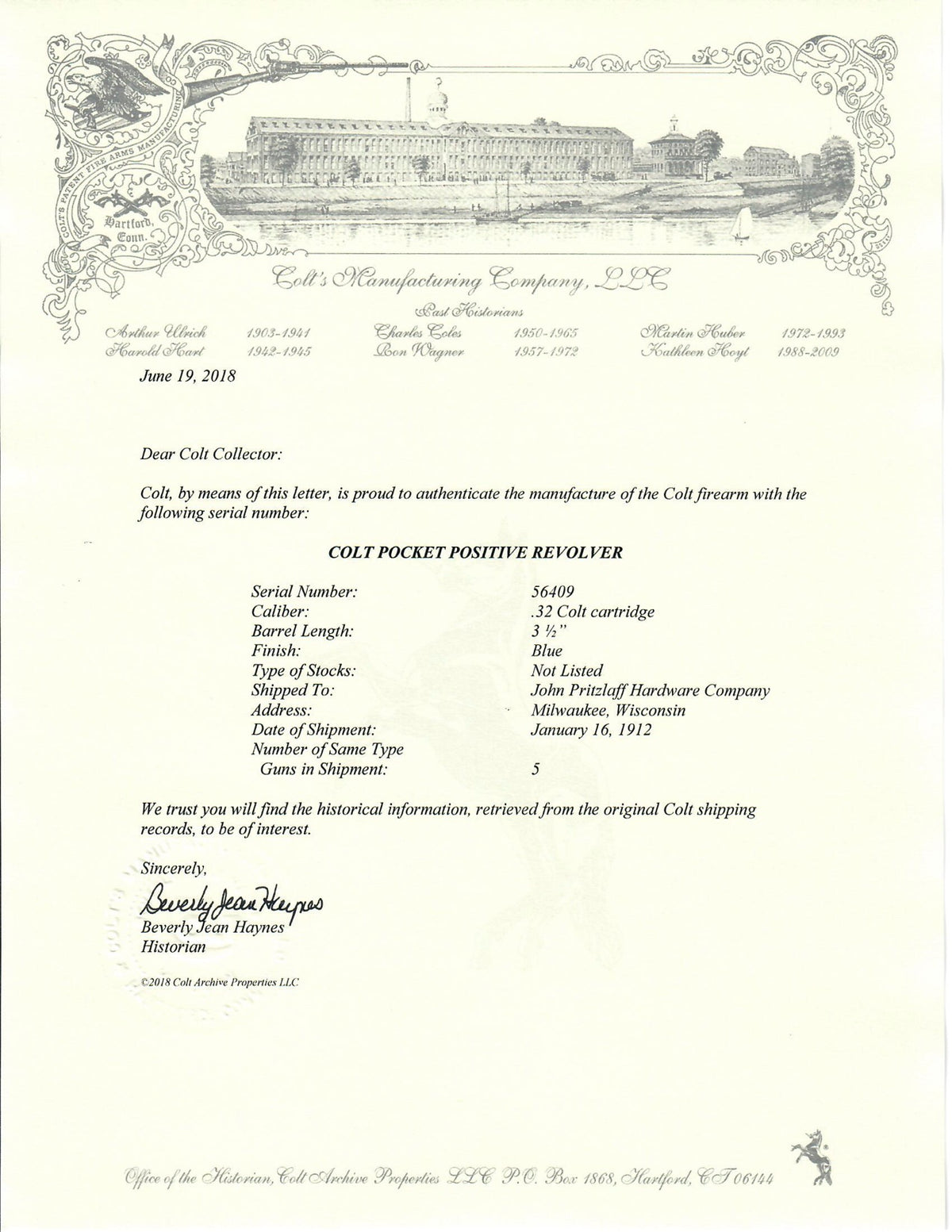 Colt Pocket Positive 3.5&quot; 32CTG SN:56409 MFG:1912