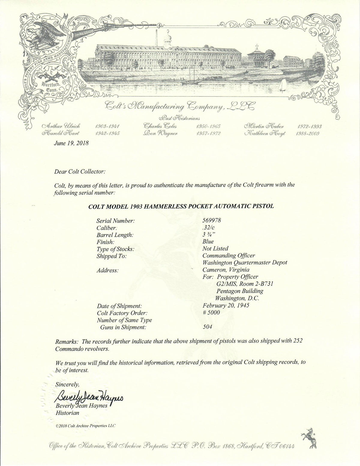 Colt 1903 Pocket Hammerless 32ACP SN:569978 MFG:1945 - MIS
