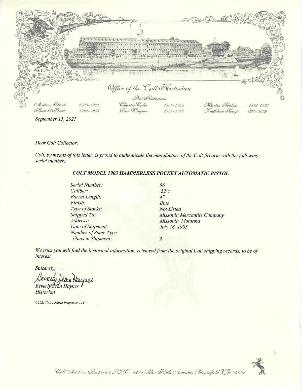 Colt 1903 Pocket Hammerless 32ACP SN:56 MFG:1903