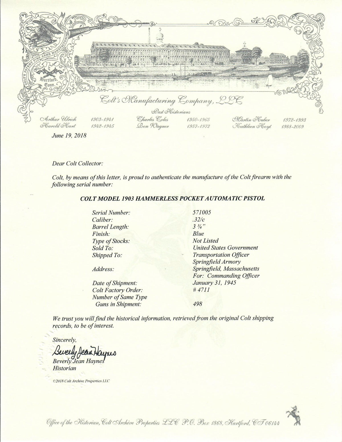 Colt 1903 Pocket Hammerless 32ACP SN:571005 MFG:1945