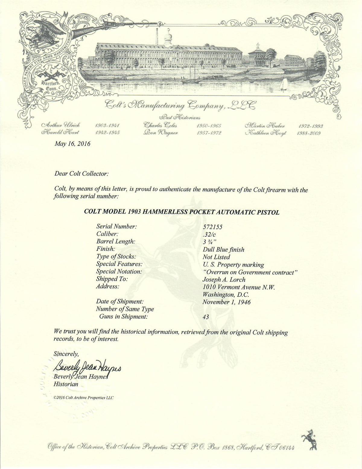 Colt 1903 Pocket Hammerless 32ACP SN:572155 MFG:1946 - LORCH