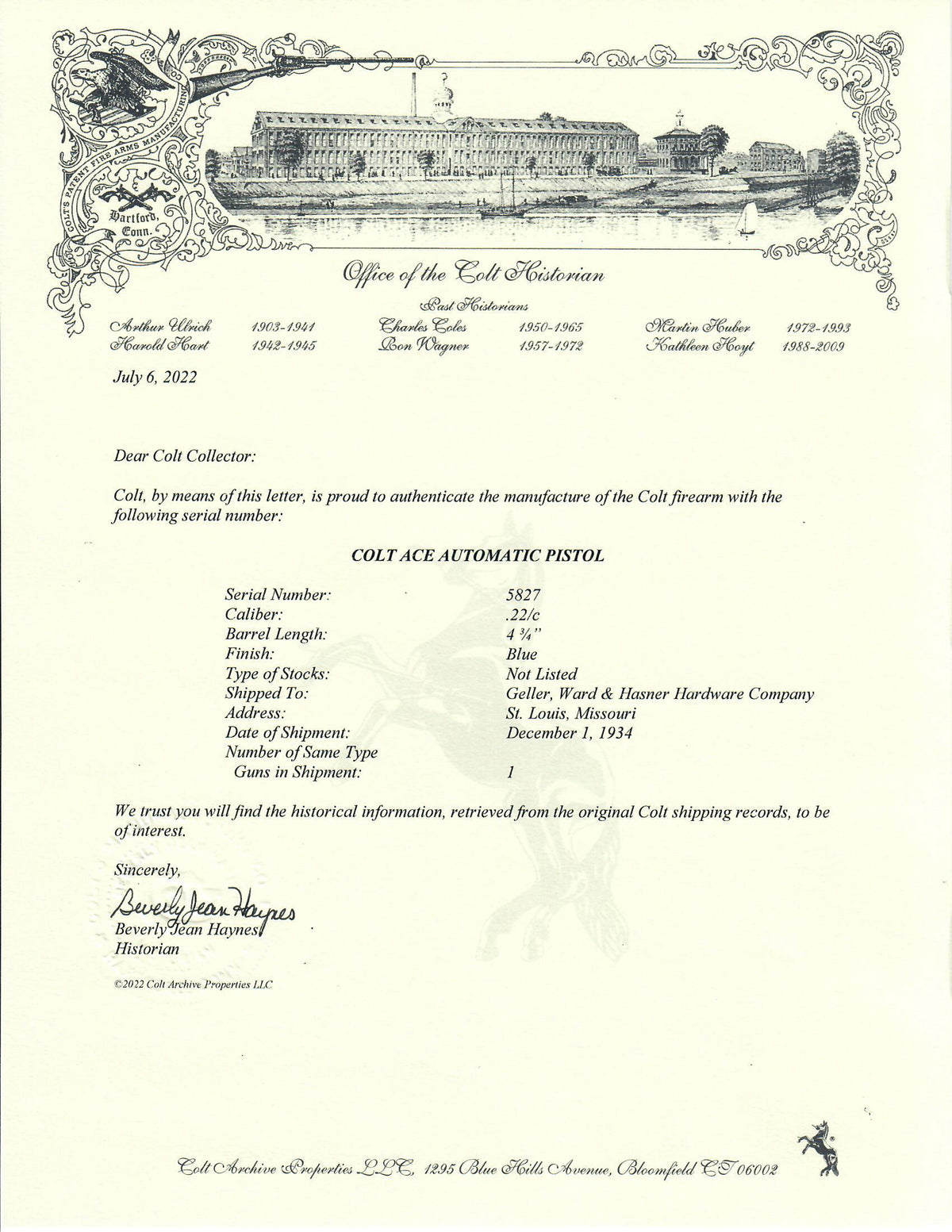 Colt Ace 22LR SN:5827 MFG:1934