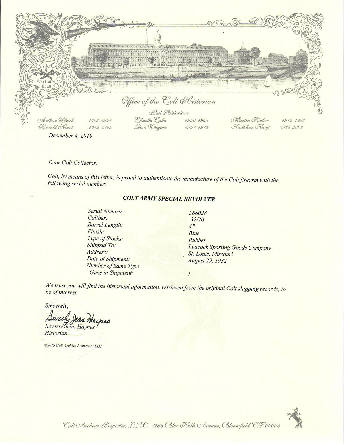 Colt Army Special 4&quot; .32/20 SN:588028 MFG:1932