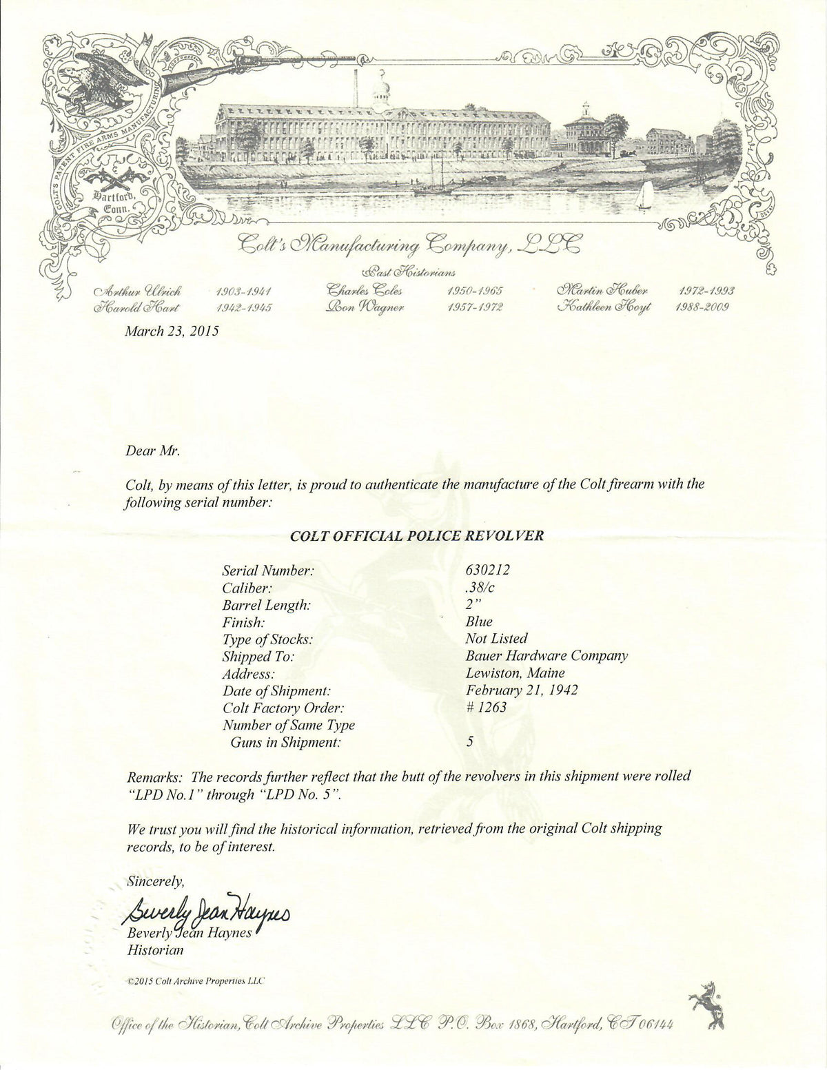 Colt Official Police 2&quot; 38 SN:630212 MFG:1942 - Lewiston Police