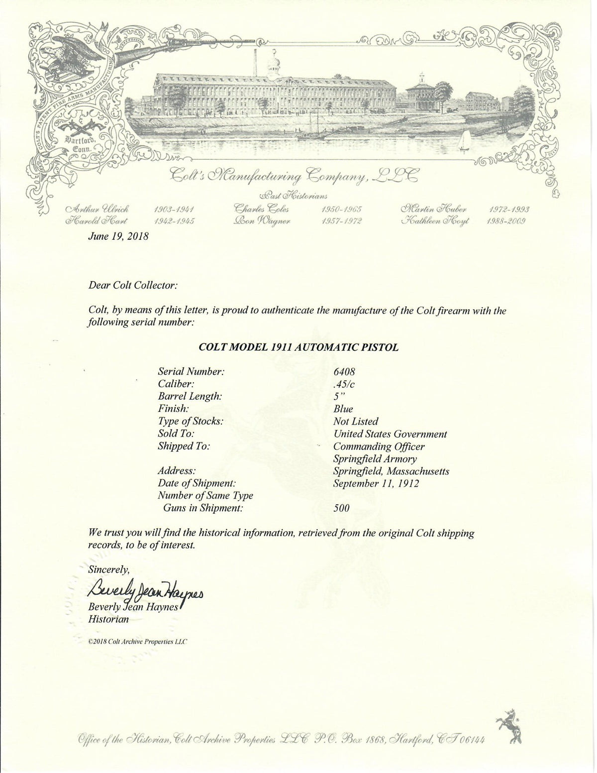 Colt M1911 45ACP SN:6408 MFG:1912