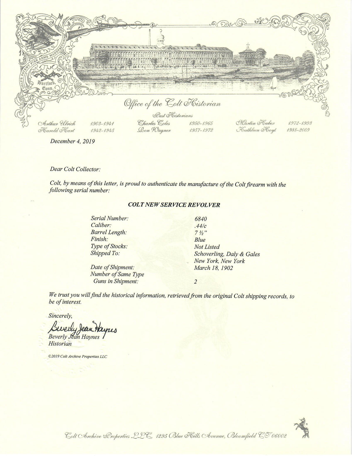 Colt New Service 44 7-1/2&quot; SN:6840 MFG:1902