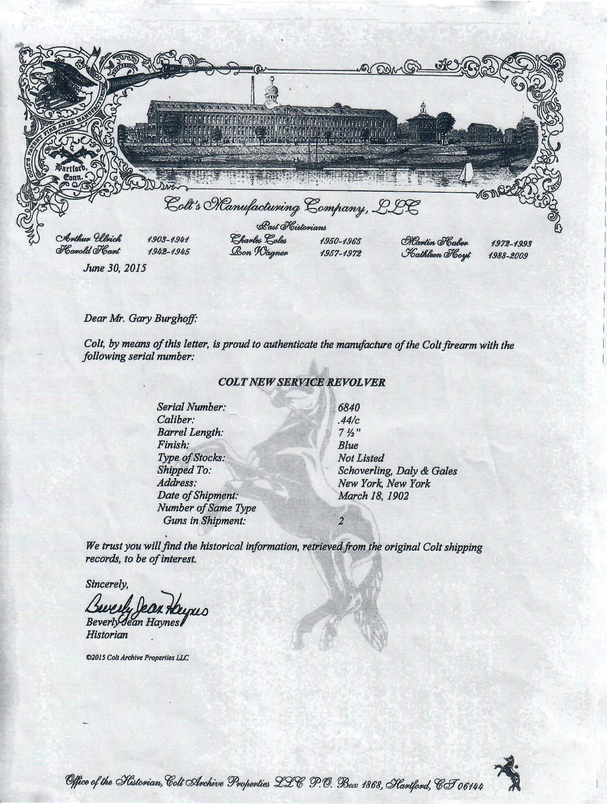 Colt New Service 44 7-1/2&quot; SN:6840 MFG:1902