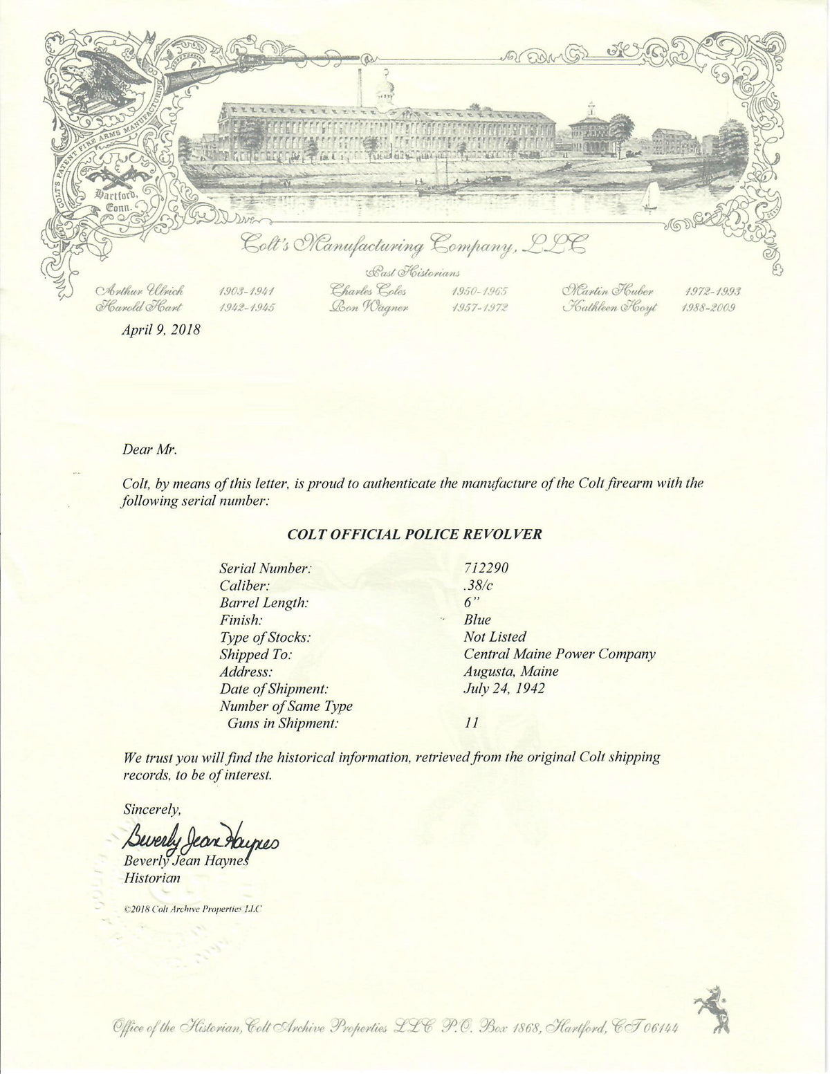 Colt Official Police 6&quot; 38 Special SN:712290 MFG:1942