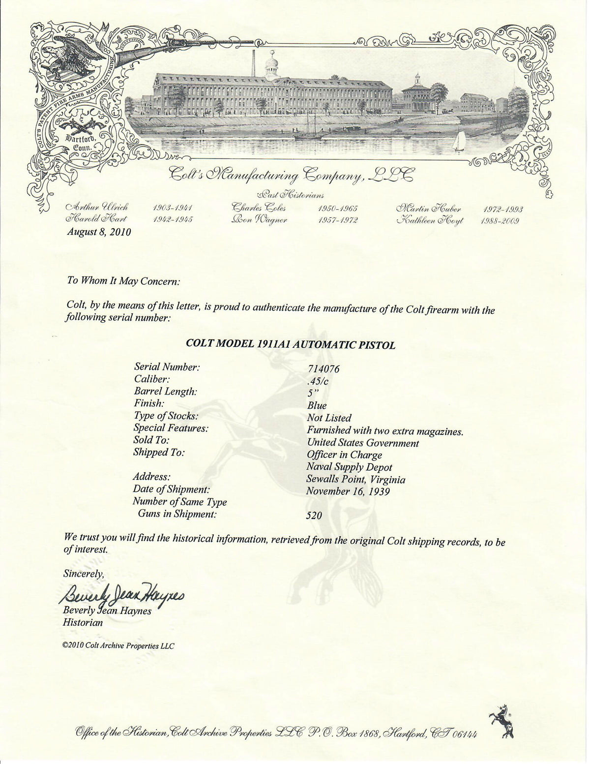 Colt M1911A1 45ACP SN:714076 MFG:1939 - Navy
