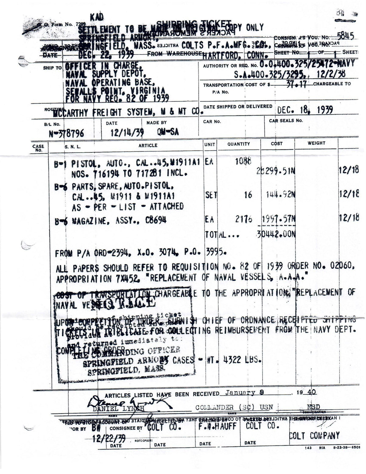 Colt M1911A1 45ACP SN:716731 MFG:1939