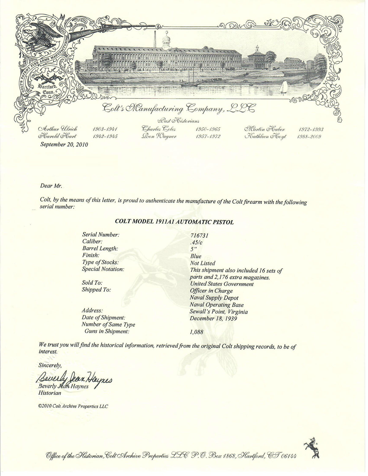 Colt M1911A1 45ACP SN:716731 MFG:1939