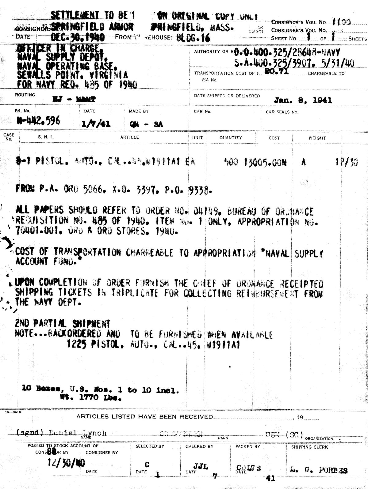 Colt M1911A1 45ACP SN:720261 MFG:1940 - Navy