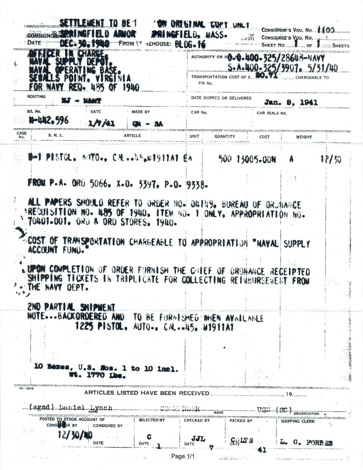 Colt M1911A1 45ACP SN:720686 MFG: 1940 - NAVY